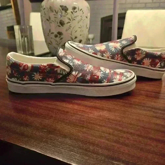 Vans Mens Slip On Shoes Classic Crew Floral Blue Low Top Size 10 - Picture 6 of 7